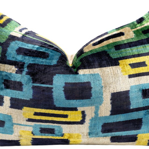 Canvello Green Blue  Handmade 16x24 Silk Velvet Pillow, Organic Veg Dyed, Down/Feather Filled