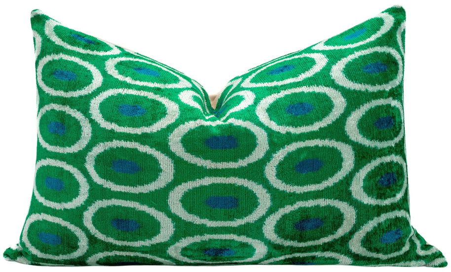 Canvello Green Blue  Handmade 16x24 Silk Velvet Pillow, Organic Veg Dyed, Down/Feather Filled