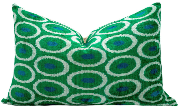 Canvello Green Blue  Handmade 16x24 Silk Velvet Pillow, Organic Veg Dyed, Down/Feather Filled