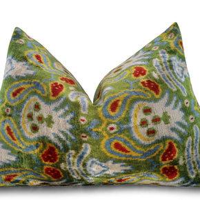 Canvello Green Handmade 16x24 Silk Velvet Pillow, Organic Veg Dyed, Down/Feather Filled