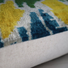 Canvello Green Yellow Blue Handmade 16x24 Silk Velvet Pillow, Organic Veg Dyed, Down/Feather Filled