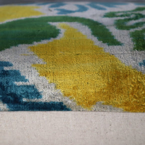 Canvello Green Yellow Blue Handmade 16x24 Silk Velvet Pillow, Organic Veg Dyed, Down/Feather Filled