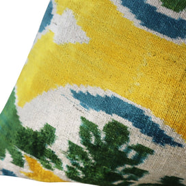 Canvello Green Yellow Blue Handmade 16x24 Silk Velvet Pillow, Organic Veg Dyed, Down/Feather Filled