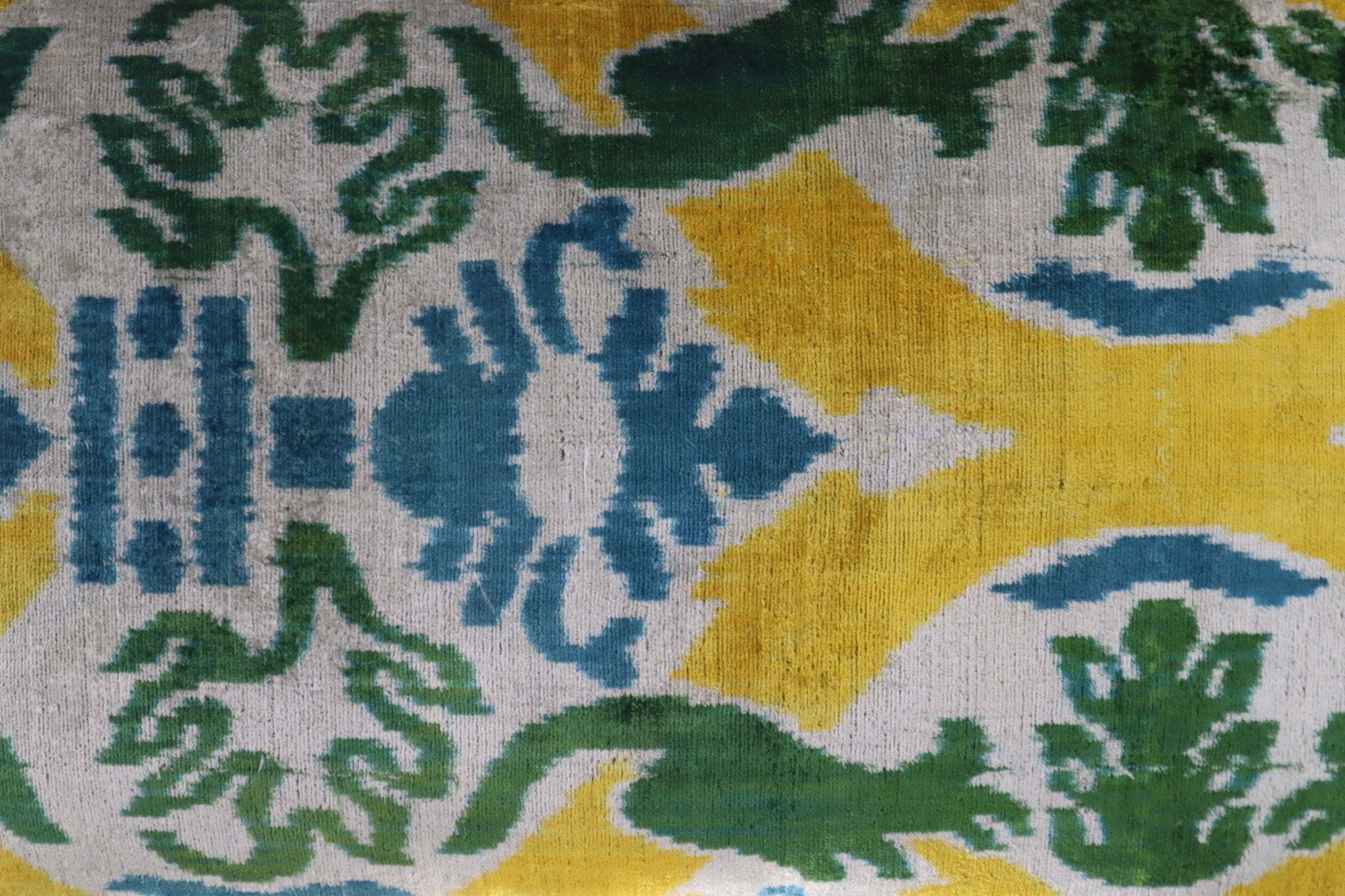 Canvello Green Yellow Blue Handmade 16x24 Silk Velvet Pillow, Organic Veg Dyed, Down/Feather Filled