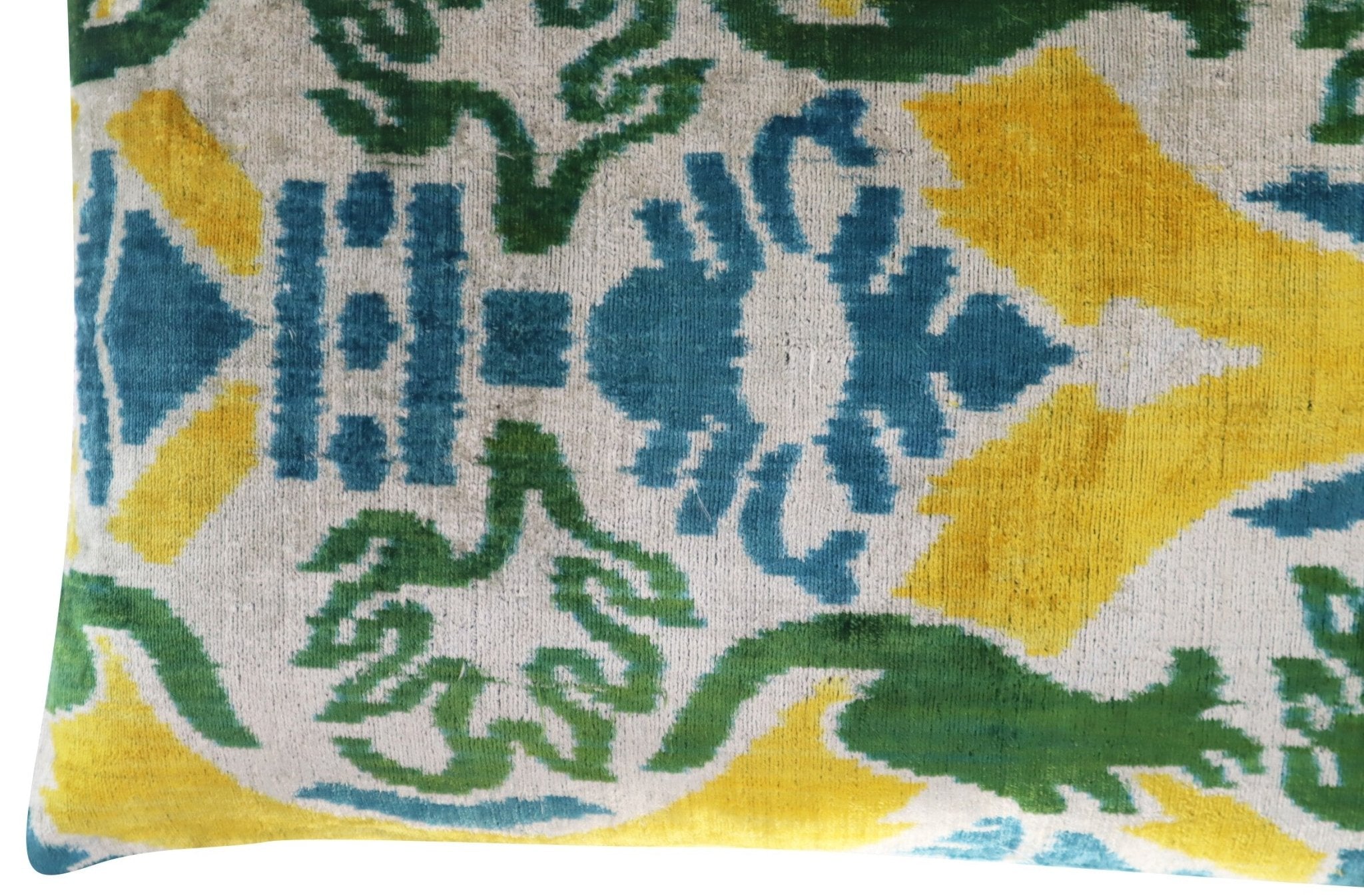 Canvello Green Yellow Blue Handmade 16x24 Silk Velvet Pillow, Organic Veg Dyed, Down/Feather Filled