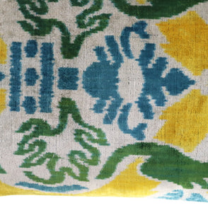 Canvello Green Yellow Blue Handmade 16x24 Silk Velvet Pillow, Organic Veg Dyed, Down/Feather Filled