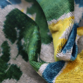 Canvello Green Yellow Blue Handmade 16x24 Silk Velvet Pillow, Organic Veg Dyed, Down/Feather Filled