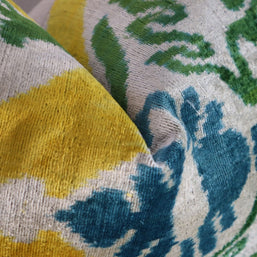 Canvello Green Yellow Blue Handmade 16x24 Silk Velvet Pillow, Organic Veg Dyed, Down/Feather Filled