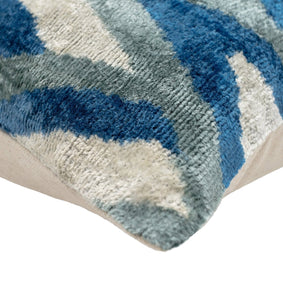 Canvello Handmade Chevron Velvet Throw Pillow In Blue And Grey - Ideal For Modern And Coastal Decor - 24x16 In