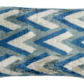 Canvello Handmade Chevron Velvet Throw Pillow In Blue And Grey - Ideal For Modern And Coastal Decor - 24x16 In