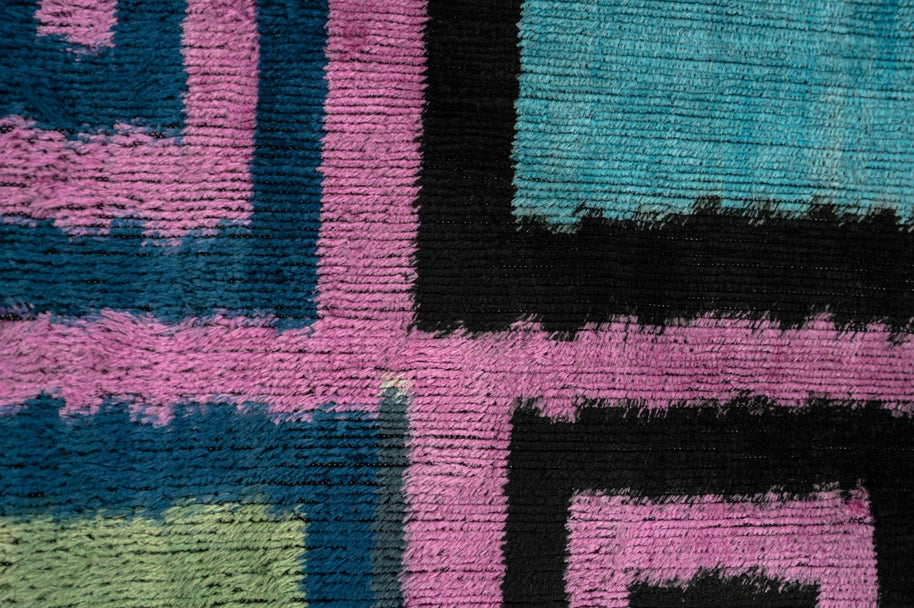 Canvello Handmade Geometric Velvet Throw Pillow With Vibrant Pink Blue Green - Perfect For Modern Interiors - 16x24 In