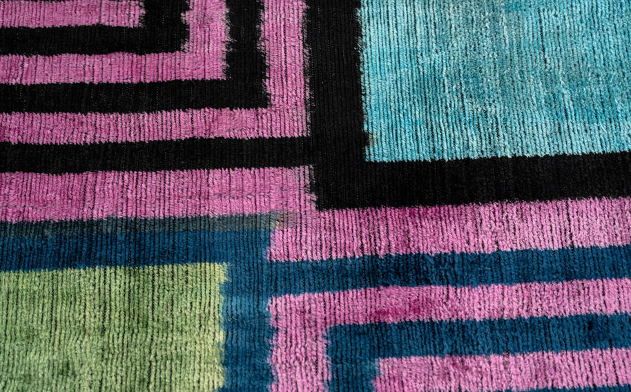 Canvello Handmade Geometric Velvet Throw Pillow With Vibrant Pink Blue Green - Perfect For Modern Interiors - 16x24 In