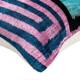 Canvello Handmade Geometric Velvet Throw Pillow With Vibrant Pink Blue Green - Perfect For Modern Interiors - 16x24 In