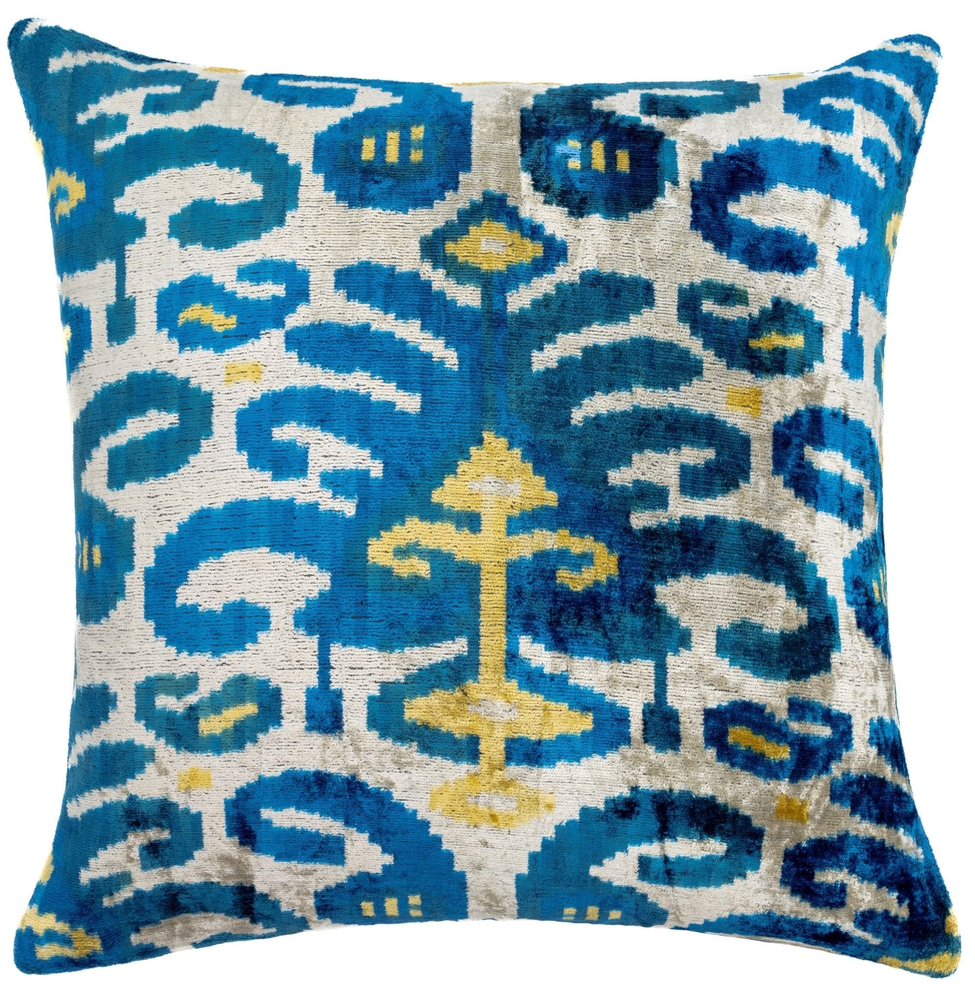 Canvello Handmade Gold Blue Decorative Pillow With Down Insert -  20