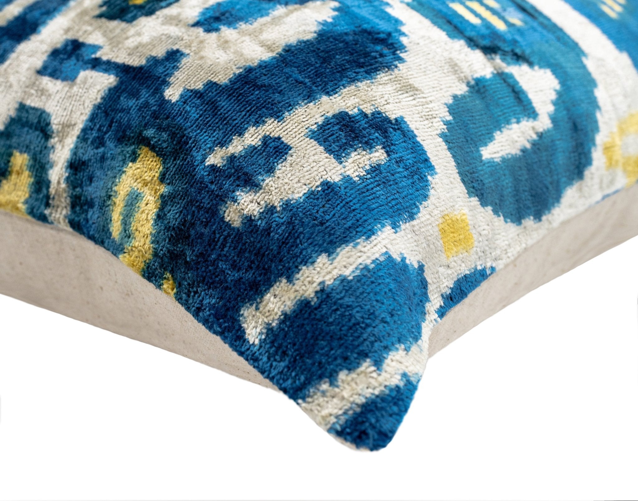 Canvello Handmade Gold Blue Decorative Pillow With Down Insert -  20
