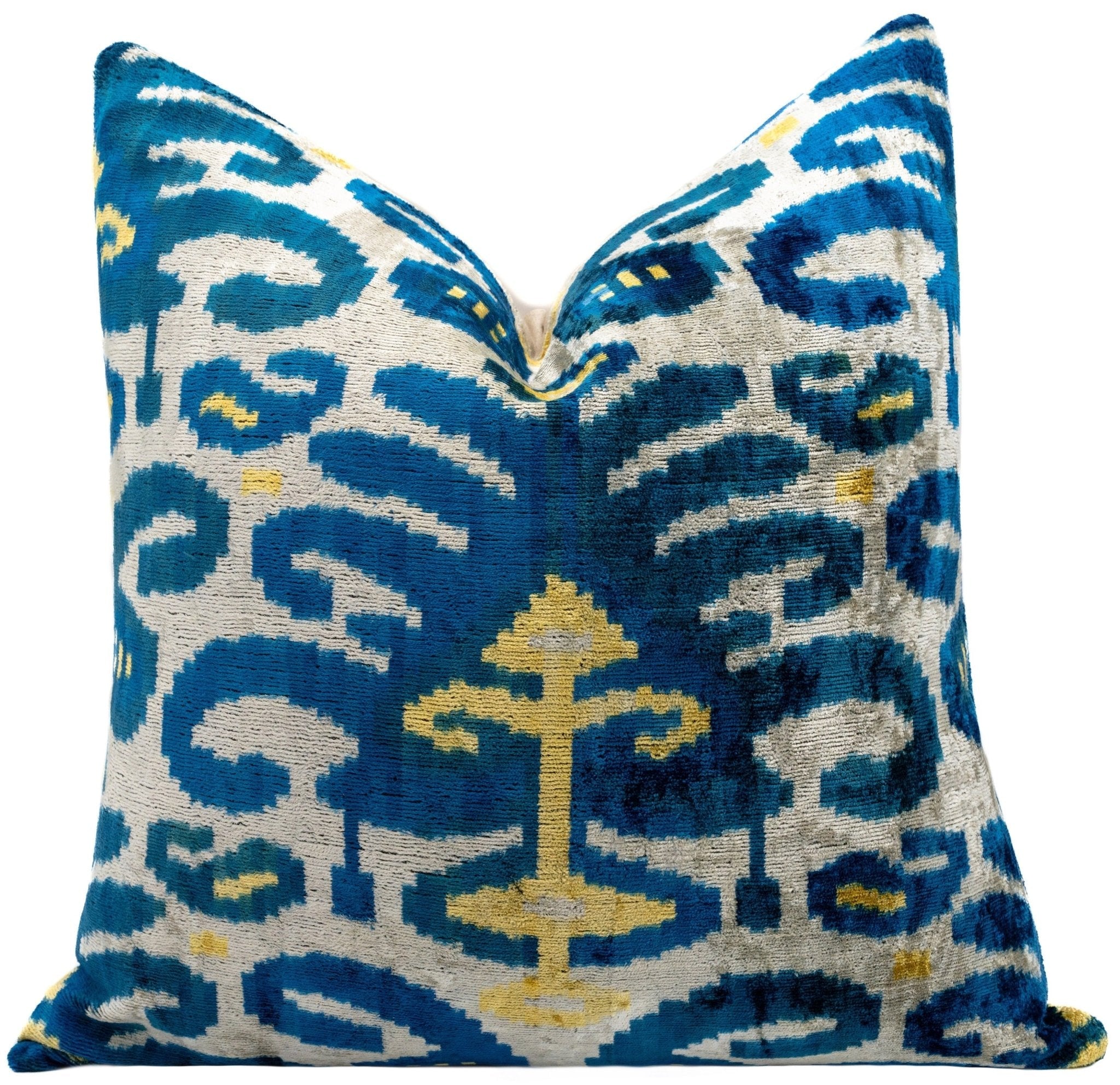 Canvello Handmade Gold Blue Decorative Pillow With Down Insert -  20