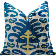 Canvello Handmade Gold Blue Decorative Pillow With Down Insert -  20