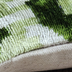 Canvello Handmade Green Geometric Silk Velvet Ikat Pillow - 11