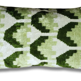 Canvello Handmade Green Geometric Silk Velvet Ikat Pillow - 11