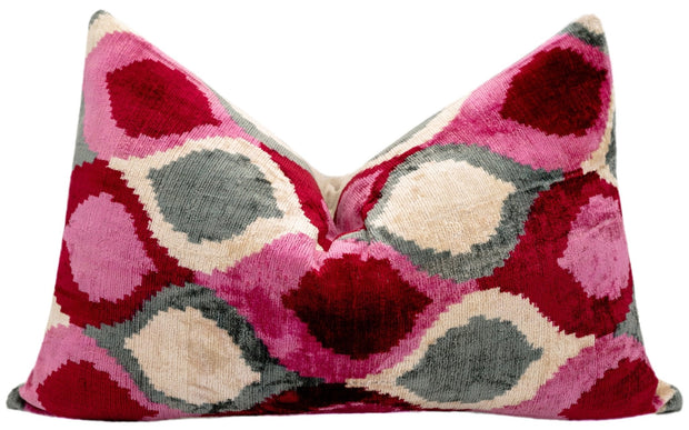 Canvello Handmade Luxury Decorative Pillow Cover & Premium Down Feather Insert Soft Velvet Silk Throw Cushion Gray Pink Ivory 16x24 In