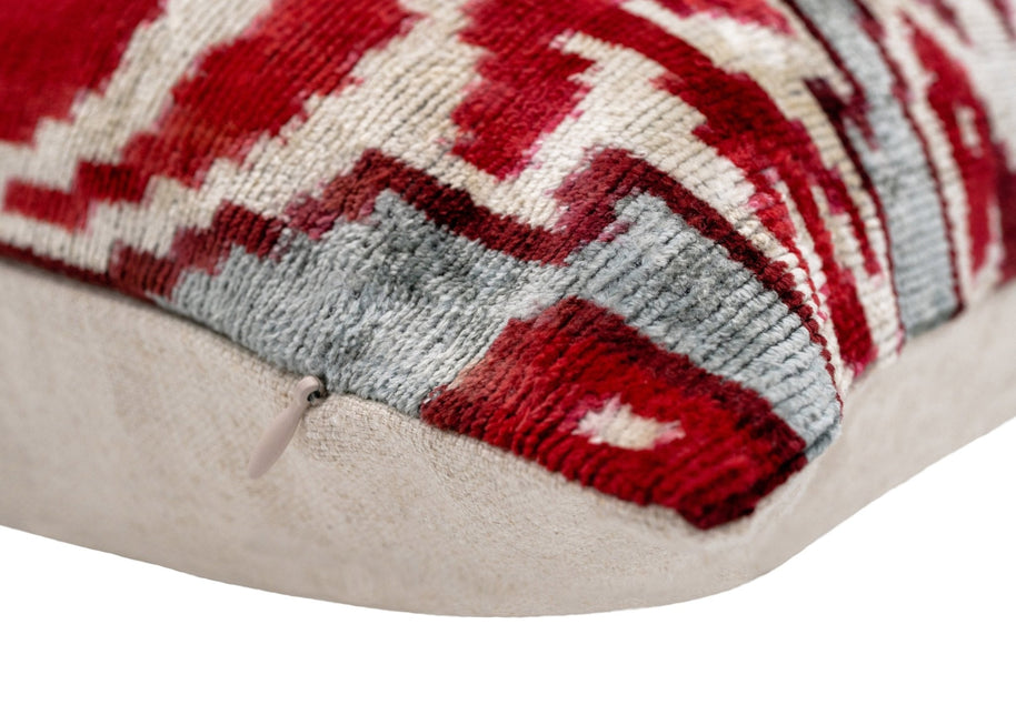 Canvello Handmade Luxury Decorative Pillow Cover & Premium Down Feather Insert Super Soft Velvet Silk Throw Cushion Gray Red Blue 16x24 In