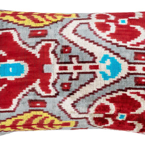 Canvello Handmade Luxury Decorative Pillow Cover & Premium Down Feather Insert Super Soft Velvet Silk Throw Cushion Gray Red Blue 16x24 In