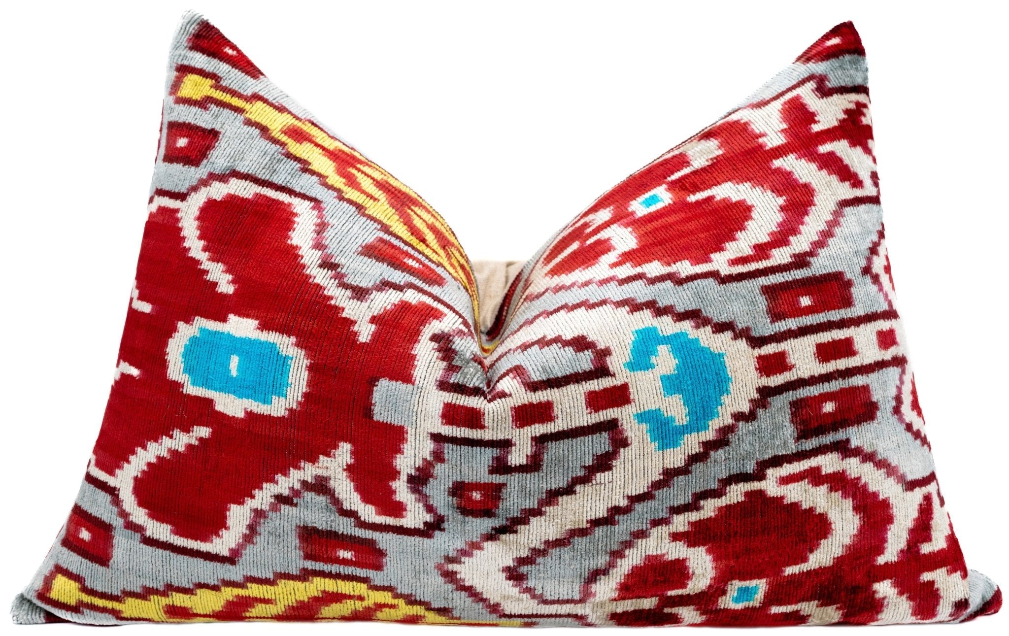 Canvello Handmade Luxury Decorative Pillow Cover & Premium Down Feather Insert Super Soft Velvet Silk Throw Cushion Gray Red Blue 16x24 In