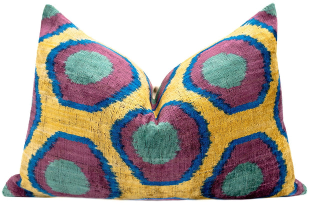 Canvello Handmade Luxury Purple Gold Green Decorative Pillow Cover & Premium Down Feather Insert Soft Velvet Silk Throw Cushion 16x24 In