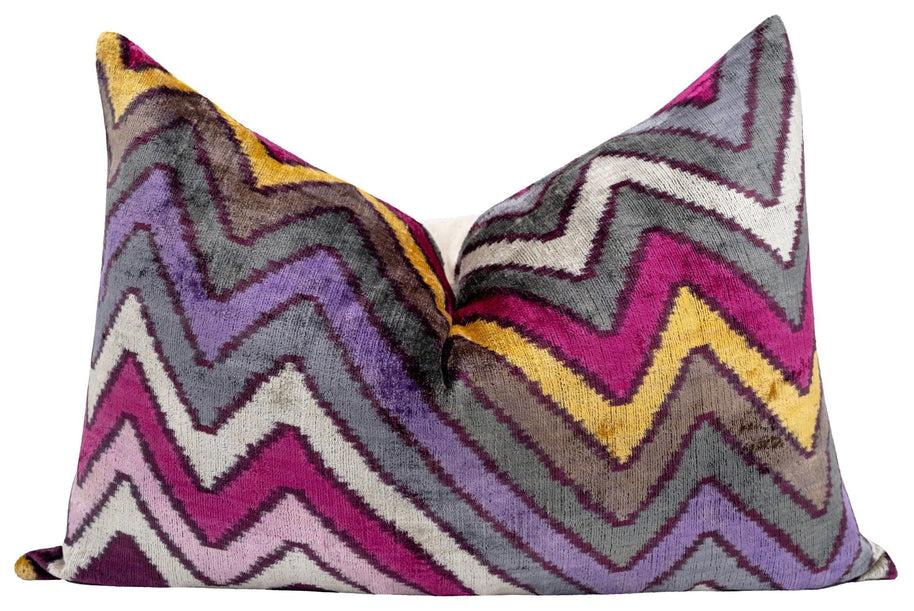 Canvello Handmade Luxury Purple Gray Chervon Decorative Pillow Cover & Premium Down Feather Insert Soft Velvet Silk Throw Cushion 16x24 In