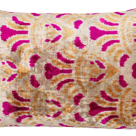 Canvello Handmade Pink And Gold Abstract Design Throw Pillow - 16x24 Inch, Silk Velvet, Vegetable Dyed With Premium Down Feather Insert