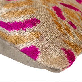 Canvello Handmade Pink And Gold Floral Design Throw Pillow - 16x16 Inch, Silk Velvet, Vegetable Dyed With Premium Down Feather Insert