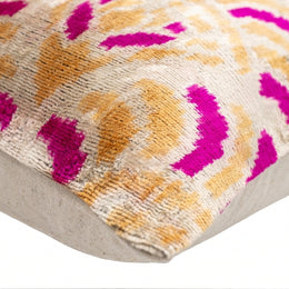 Canvello Handmade Pink And Gold Floral Design Throw Pillow - 16x16 Inch, Silk Velvet, Vegetable Dyed With Premium Down Feather Insert