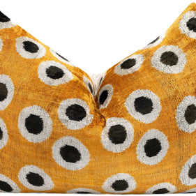 Canvello Handmade Polka Dot Velvet Throw Pillow In Mustard Yellow - Perfect For Modern And Eclectic Decor | 16 X 24 In