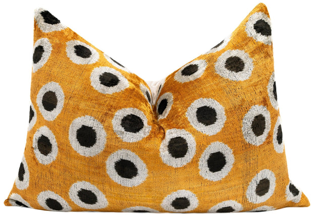 Canvello Handmade Polka Dot Velvet Throw Pillow In Mustard Yellow - Perfect For Modern And Eclectic Decor | 16 X 24 In