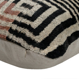 Canvello Handmade Silk Velvet Throw Pillow With Down Feather Insert – Maze Pattern In Black, Grey, And Terracotta - 22