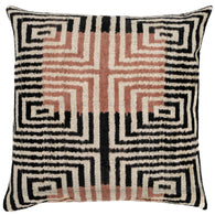 Canvello Handmade Silk Velvet Throw Pillow With Down Feather Insert – Maze Pattern In Black, Grey, And Terracotta - 22