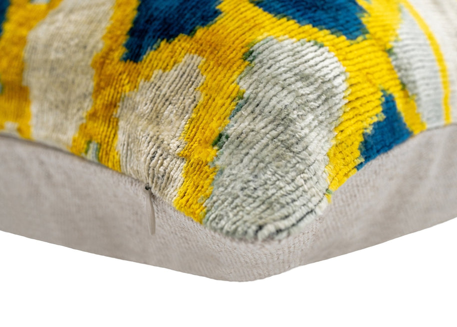 Canvello Handmade Throw Pillow Cover & Feather Insert | Gold Blue Gray | Soft Throw Pillow| Luxury Decorative For Couch | 16 X 24 In
