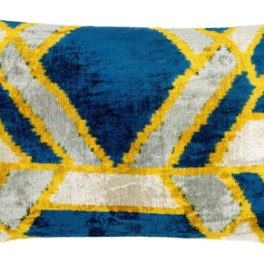 Canvello Handmade Throw Pillow Cover & Feather Insert | Gold Blue Gray | Soft Throw Pillow| Luxury Decorative For Couch | 16 X 24 In
