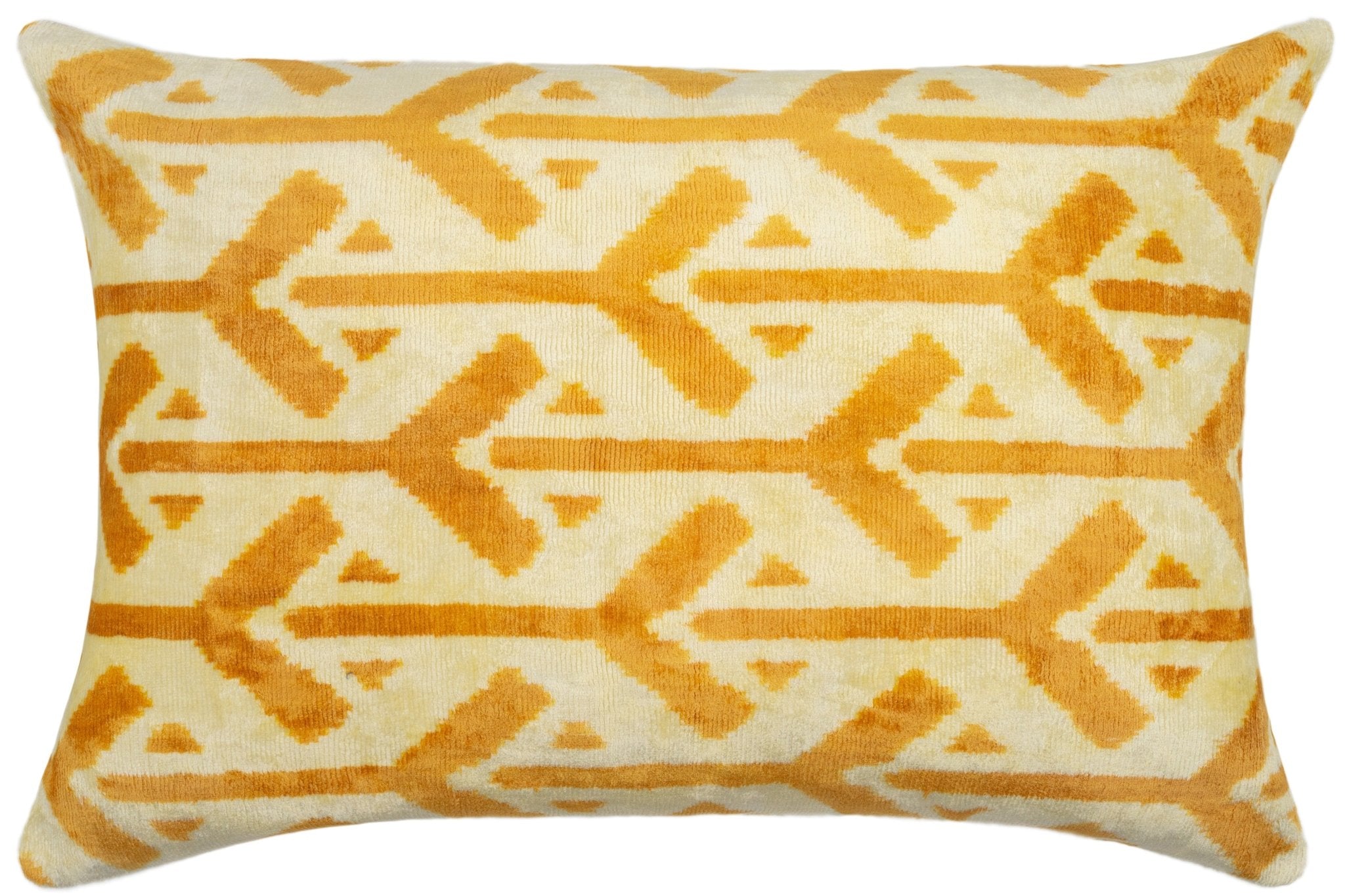Canvello Handmade Tribal Arrow Velvet Throw Pillow In Yellow And Cream - Perfect For Bohemian And Rustic Decor - 16x24 In