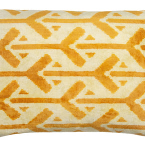 Canvello Handmade Tribal Arrow Velvet Throw Pillow In Yellow And Cream - Perfect For Bohemian And Rustic Decor - 16x24 In