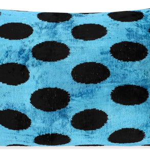 Canvello Handmade Velvet Lumbar Pillow In Blue And Black Polka Dot Design - High-Quality 16x24 Inch Decorative Accent With Premium Down Feather Insert