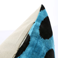 Canvello Handmade Velvet Lumbar Pillow In Blue And Black Polka Dot Design - High-Quality 16x24 Inch Decorative Accent With Premium Down Feather Insert