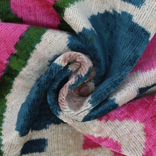 Canvello Handmade Velvet Lumbar Pillow In Bright Pink, Teal, And Yellow Floral Ikat Design - High-Quality 16x24 Inch Decorative Accent For Sofas, Couches, And Interior Design
