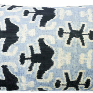 Canvello Handmade Velvet Lumbar Pillow In Gray And Black Ikat Design - High-Quality 16x24 Inch Decorative Accent With Premium Down Feather Insert For Sofas, Couches, And Interior Design