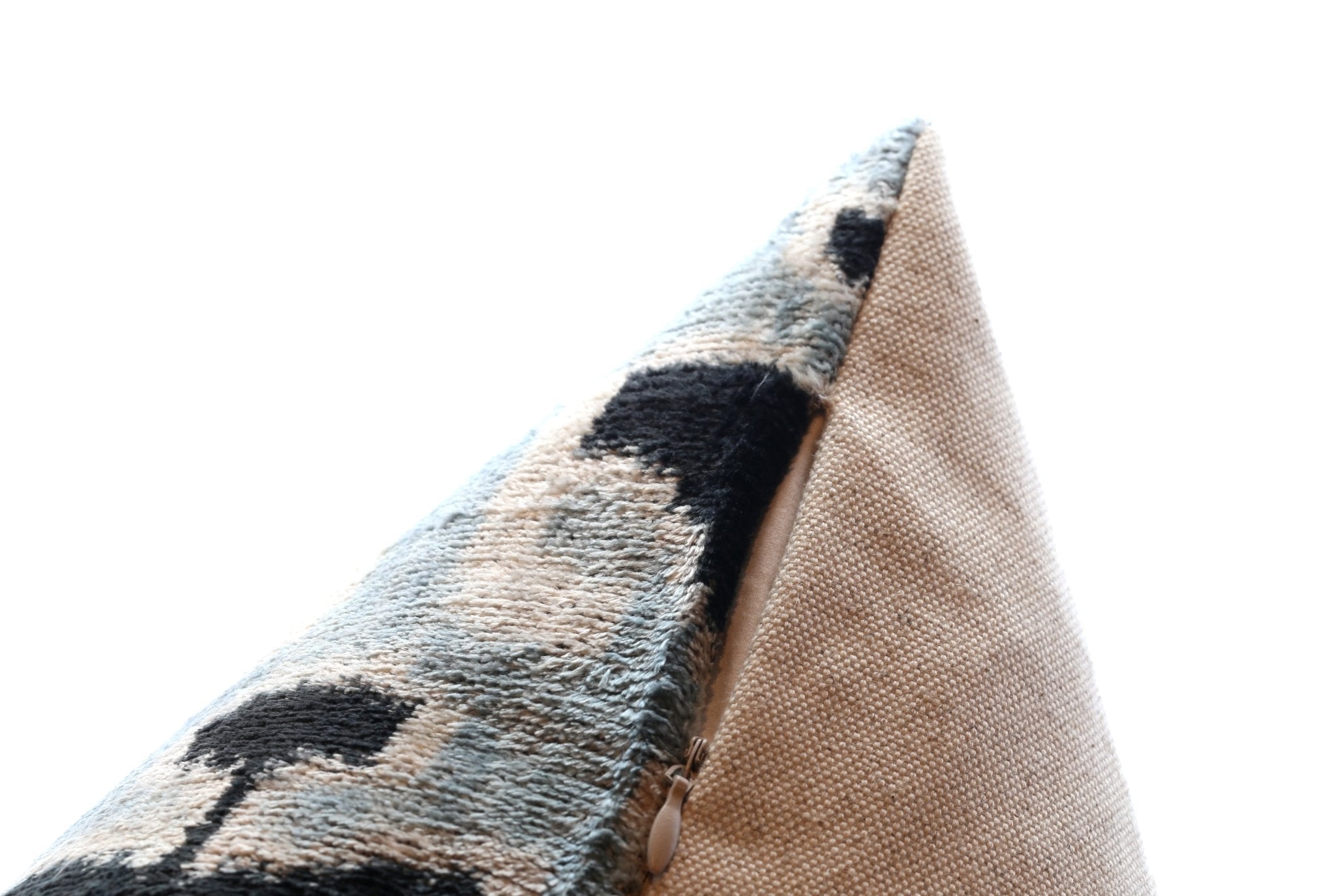 Canvello Handmade Velvet Lumbar Pillow In Gray And Black Ikat Design - High-Quality 16x24 Inch Decorative Accent With Premium Down Feather Insert For Sofas, Couches, And Interior Design