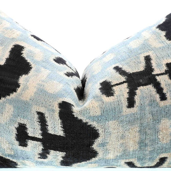 Canvello Handmade Velvet Lumbar Pillow In Gray And Black Ikat Design - High-Quality 16x24 Inch Decorative Accent With Premium Down Feather Insert For Sofas, Couches, And Interior Design