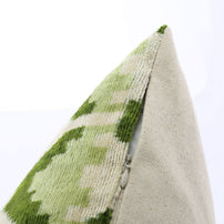 Canvello Handmade Velvet Lumbar Pillow In Green And Cream Ikat Design - High-Quality Decorative Accent With Premium Down Feather Insert