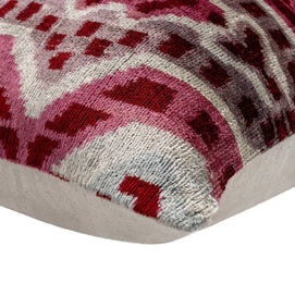 Canvello Handmade Velvet Throw Pillow With Red And Pink Ikat Design - High-Quality 20x20 Inch Decorative Accent With Premium Down Feather