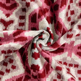 Canvello Handmade Velvet Throw Pillow With Red And Pink Ikat Design - High-Quality 20x20 Inch Decorative Accent With Premium Down Feather