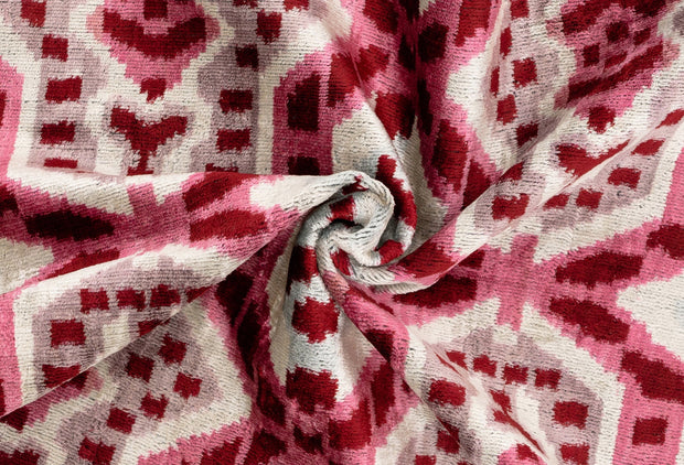 Canvello Handmade Velvet Throw Pillow With Red And Pink Ikat Design - High-Quality 20x20 Inch Decorative Accent With Premium Down Feather